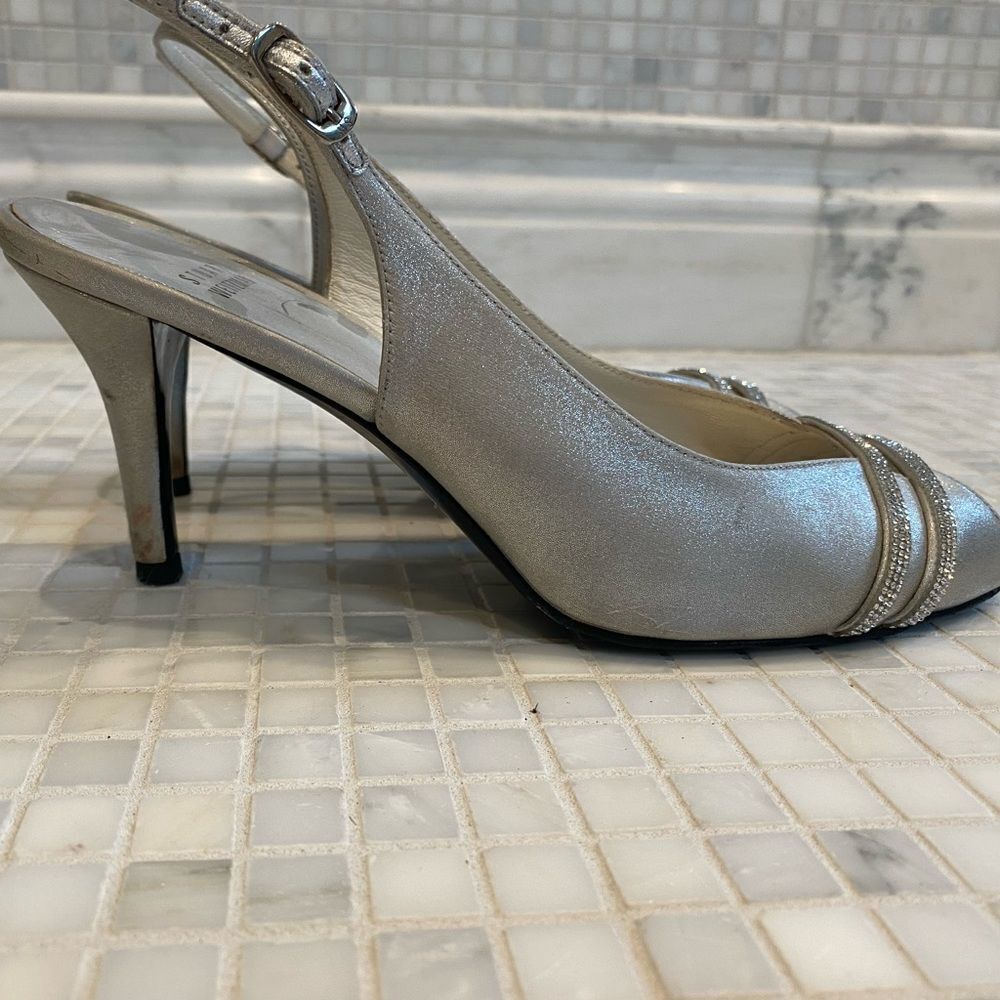 Stuart Weitzman Silver Slingback Heels with Sequin Straps - Picture 6 of 12